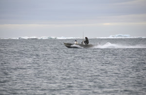 small boat off the coast of Barrow, AK